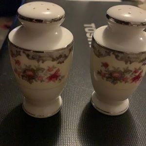 Meito Corsage Japan China salt and pepper. Rare find.  Cork stoppers inside.